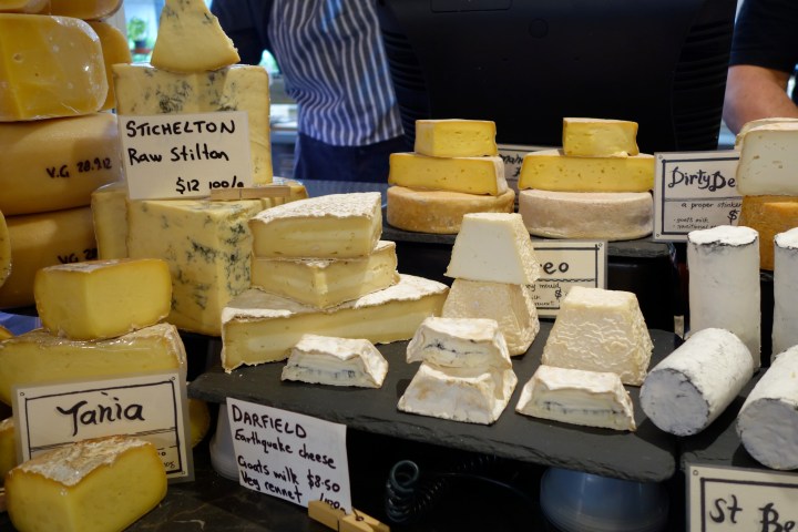 Some of the beautiful cheeses on offer, I loved the Stichelton and beatufiul tube of blue-grey goat's cheese.
