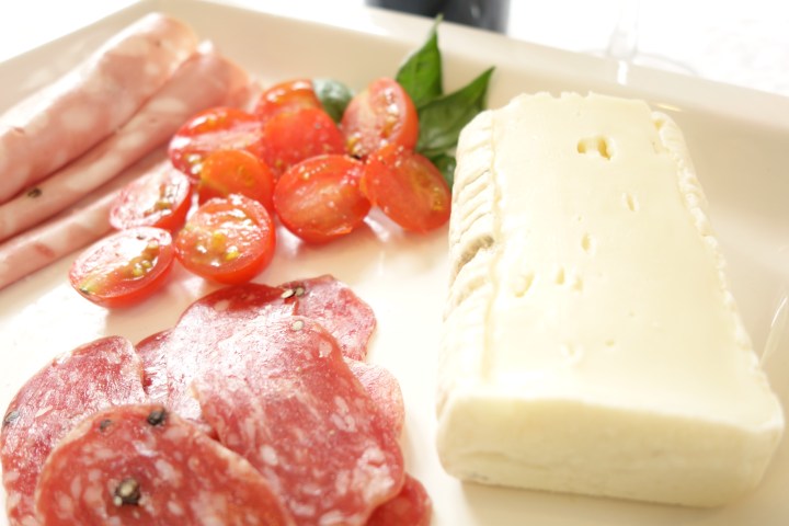 Taleggio, Mortadella, Arbuzzo salami and sunny cherry tomatoes.