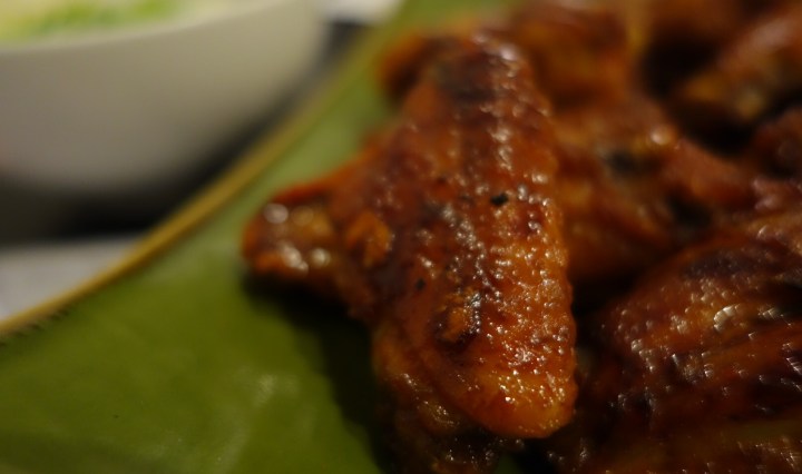 The red of the spicy wings, the blue of the cheesey sauce and the green spring onion garnish- what better for an election night feast. These are an easier baked version of buffalo wings, the classic American bar snack. Don't worry the first time I tasted them was in Canada, some how safer that the prying eyes of the spying US. Though Five eyes would make a great name for a cocktail, maybe passionfruit or pomegranate with 5 seeds left floating? Too literal? I'm a cheese girl not a Anyway what ever your hopes and aspirations for our awesome country at least you won't be hungry.